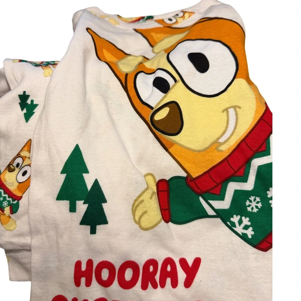 Bluey Christmas Pajama 2 Sets Toddler 3T White Excellent Hooray Christmas  NWT